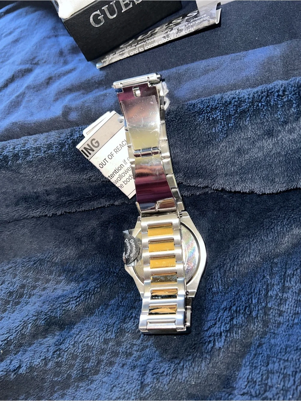 GUESS Men's Two-Tone Silver and Gold Bracelet Watch with Black Dial